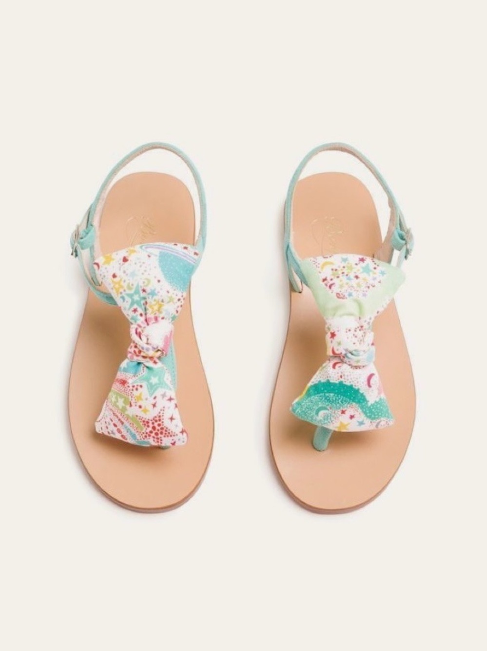 Bonpoint Flat Leather Sandals, Mint, 34 EU